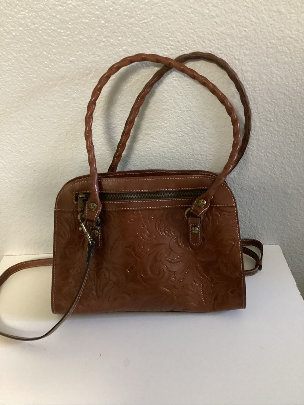 Patricia Nash Embossed Leather Satchel in Brown